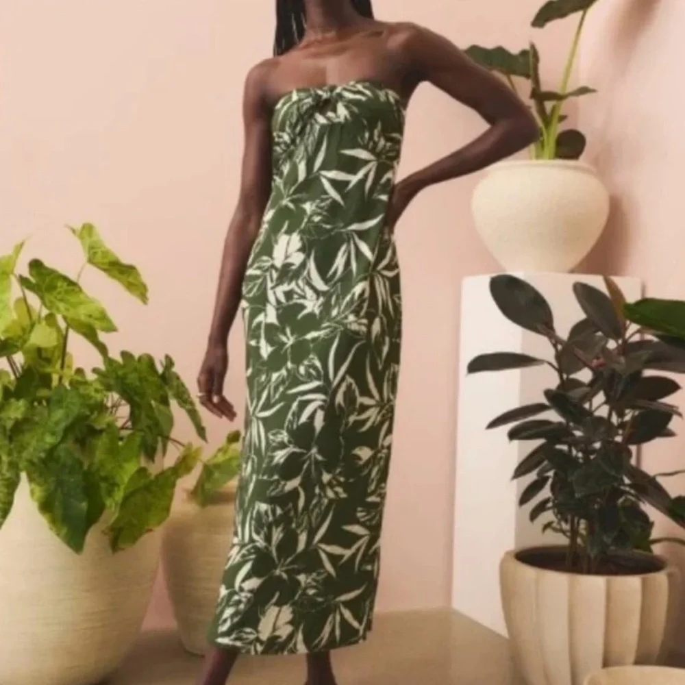 Abercrombie & Fitch Green and White Midi Dress medium petite